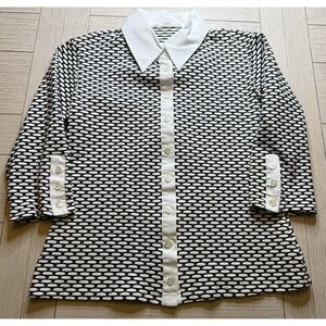 Rayure Paris Black White‎ Pattern Button Up 3/4 Button Sleeves Made In France 42